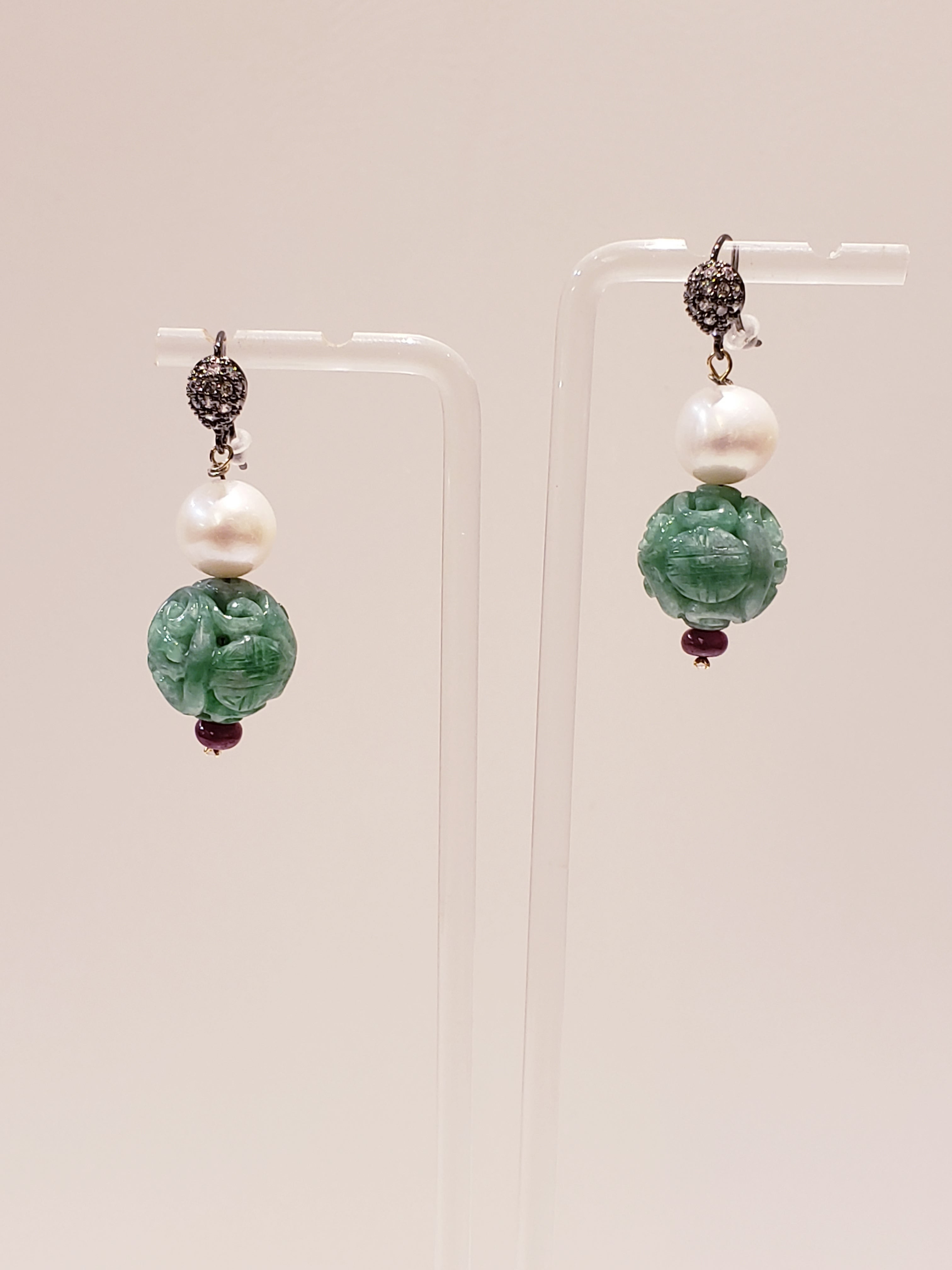 Pair of Jade Sphere Earrings