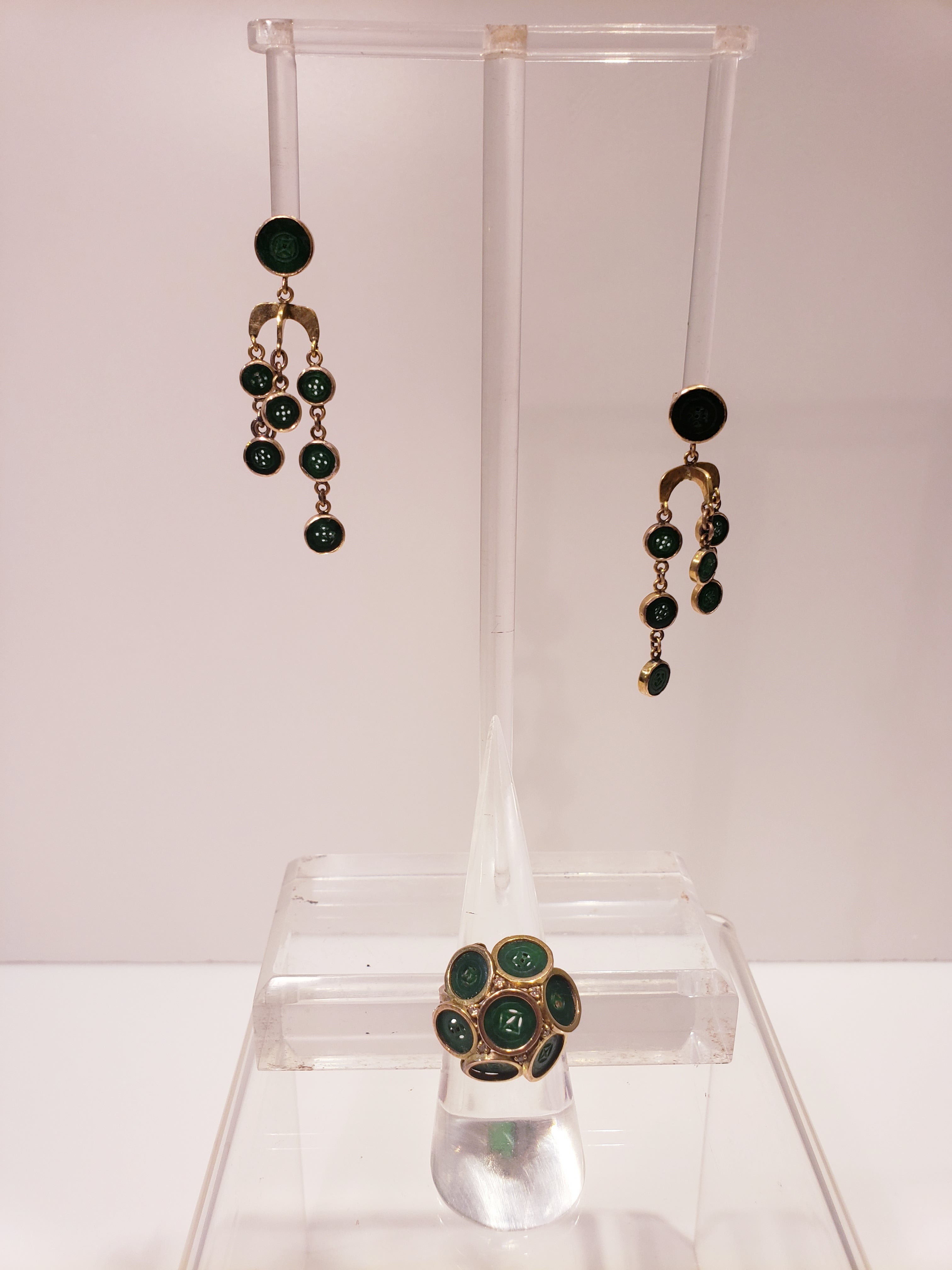 Pair of Jade Circles Earrings & Ring