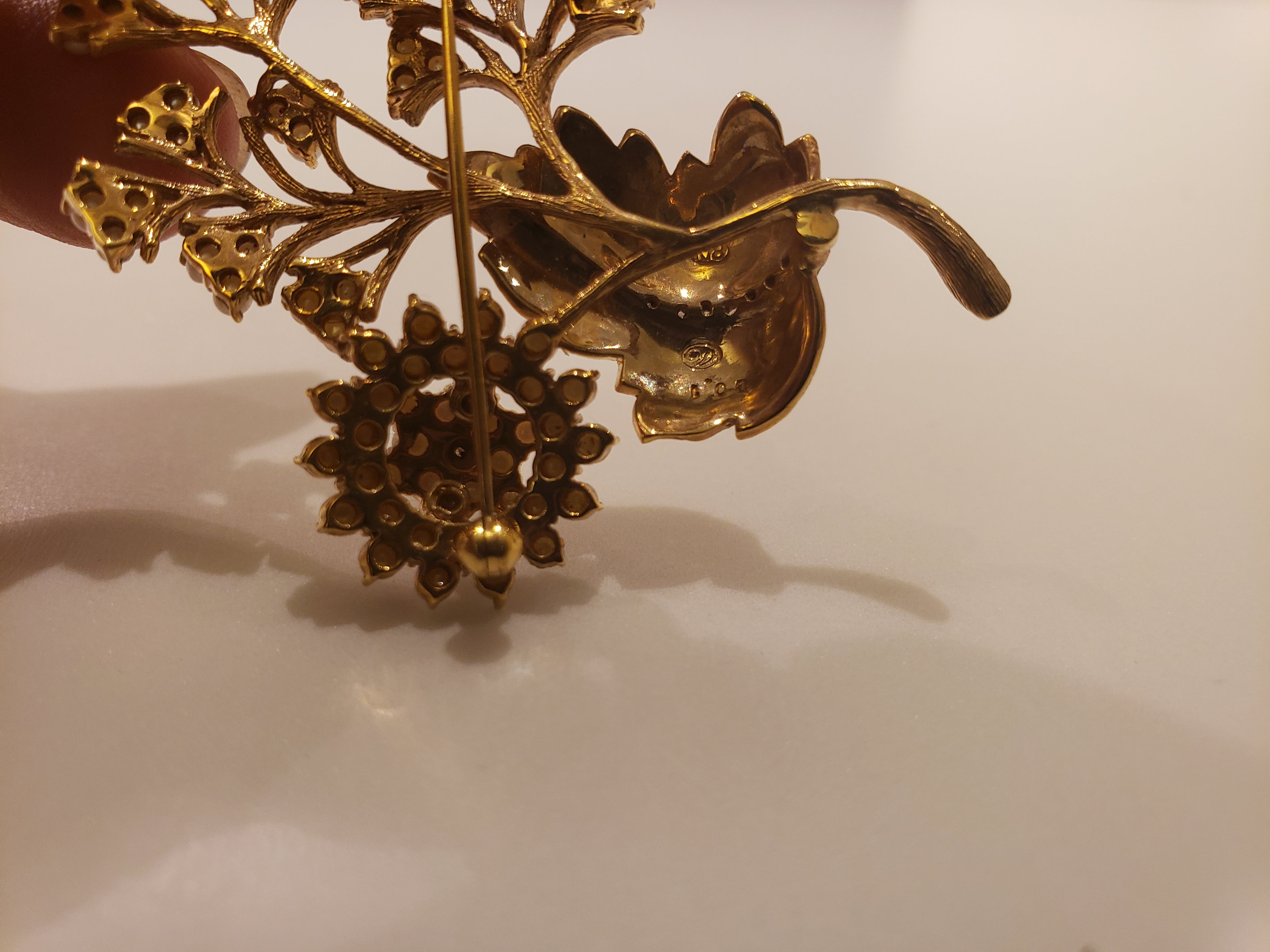 Golden Leaf Brooch with Pearls