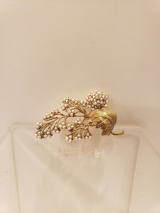 Golden Leaf Brooch with Pearls