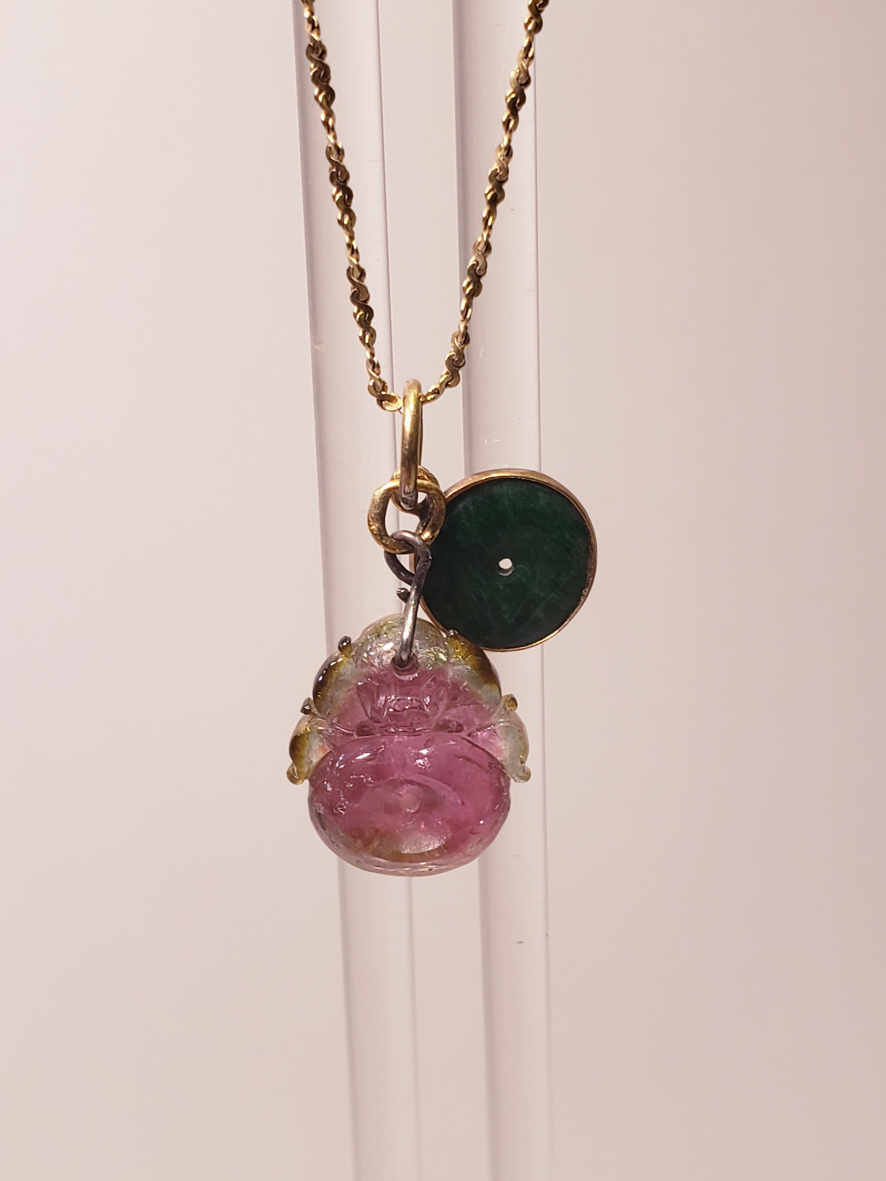 Antique Jadite and Pink Tourmaline Necklace