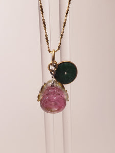 Antique Jadite and Pink Tourmaline Necklace