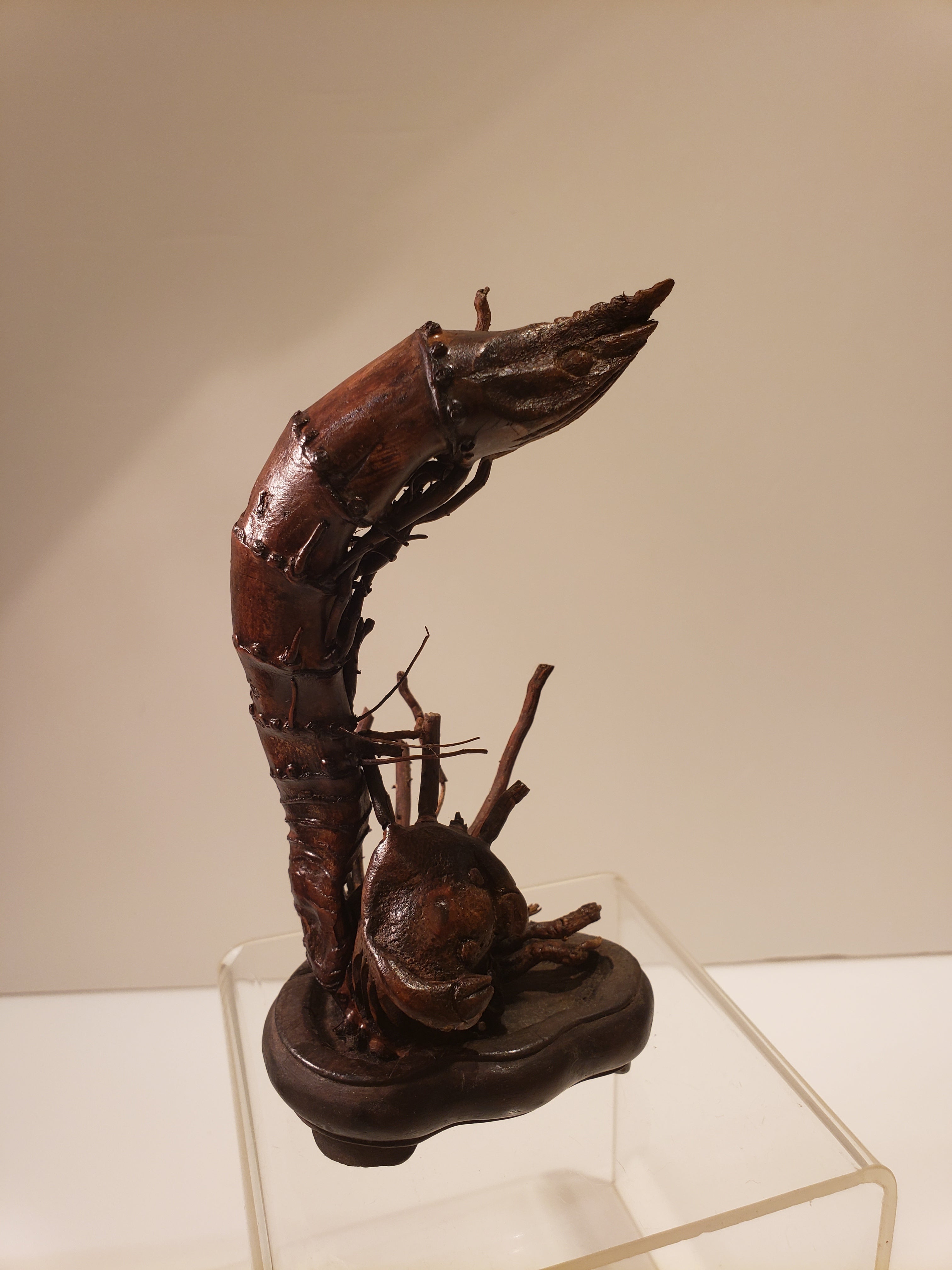 Qing dynasty bamboo statue shrimp & crab十九世紀天然竹