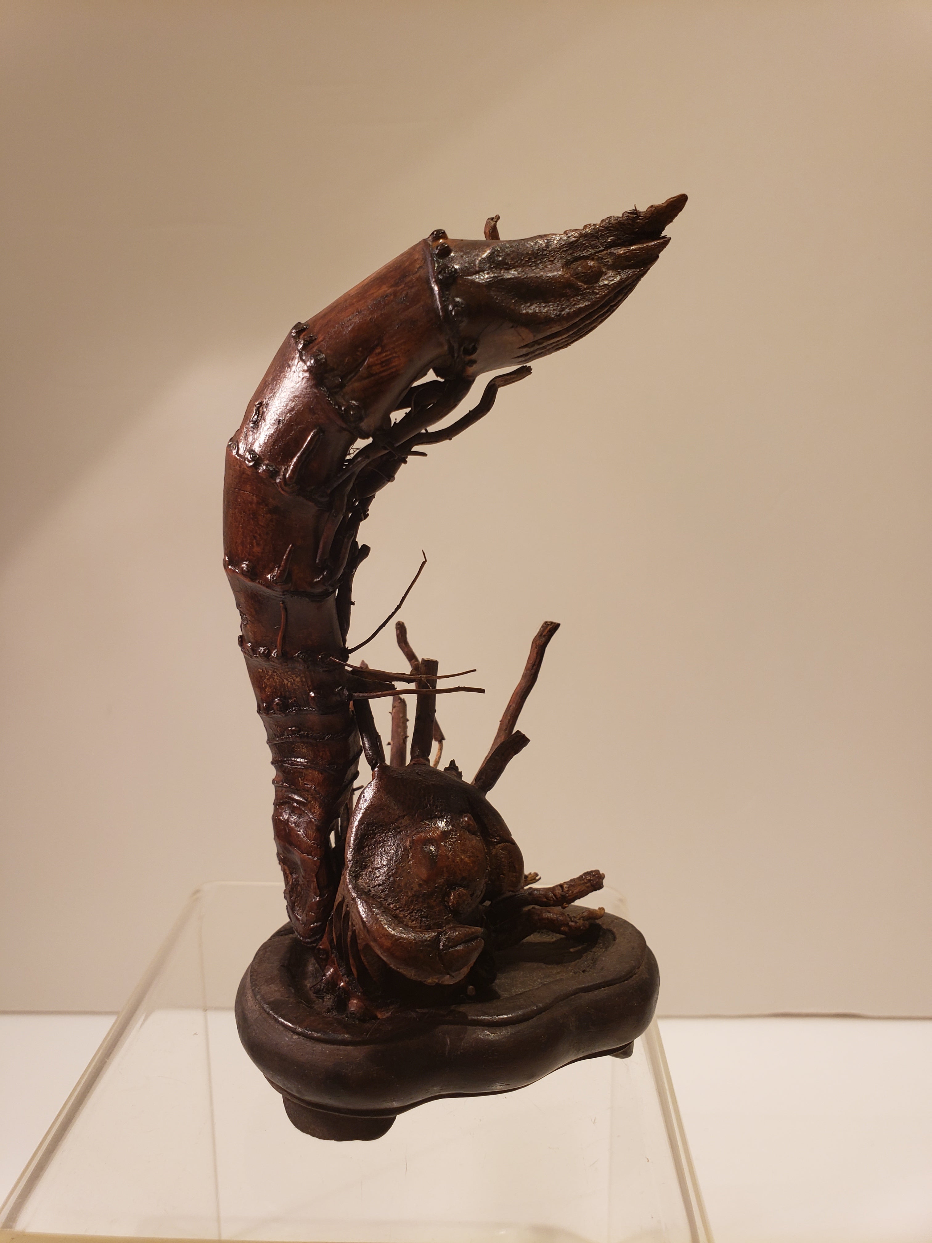 Qing dynasty bamboo statue shrimp & crab十九世紀天然竹