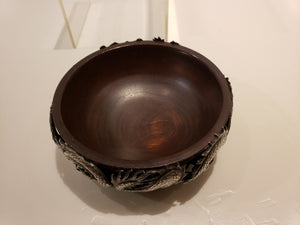 19th Cent Chinese Zitan with silver dragon bowl