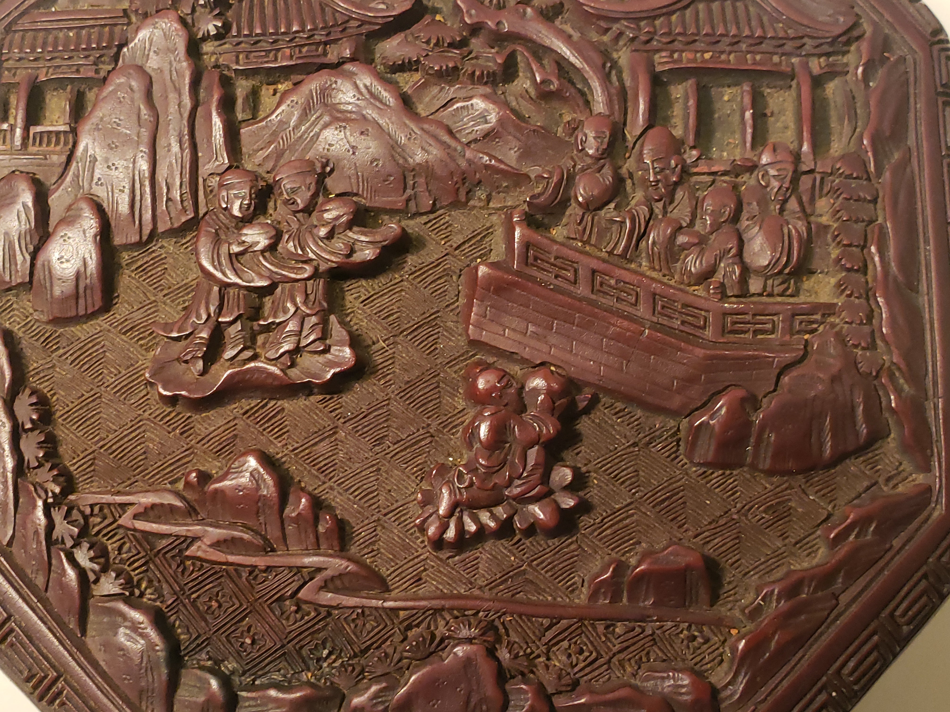 18th Cent Chinese laquer box on bronze base