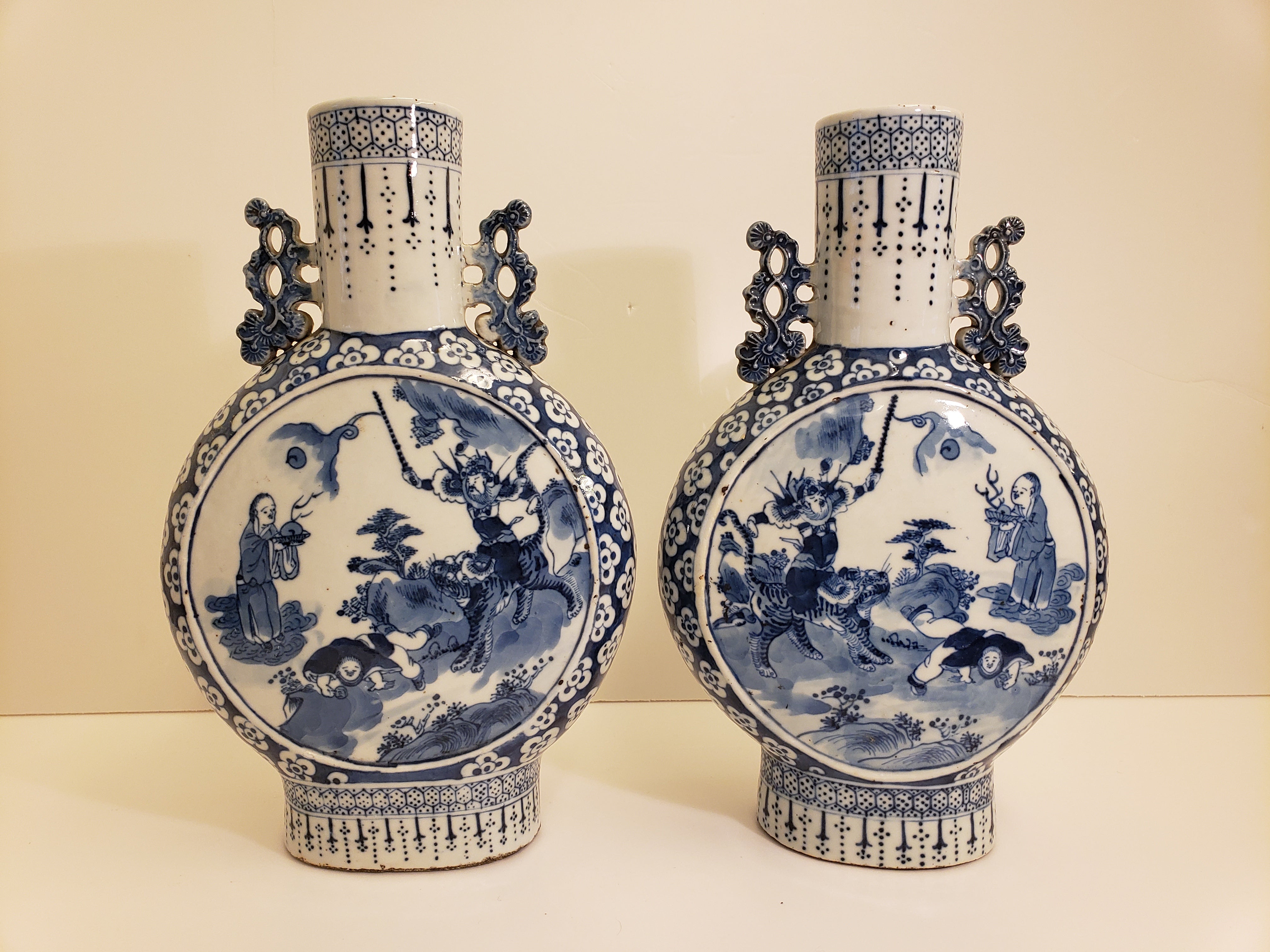 19th century porcelain moon-shaped flasks