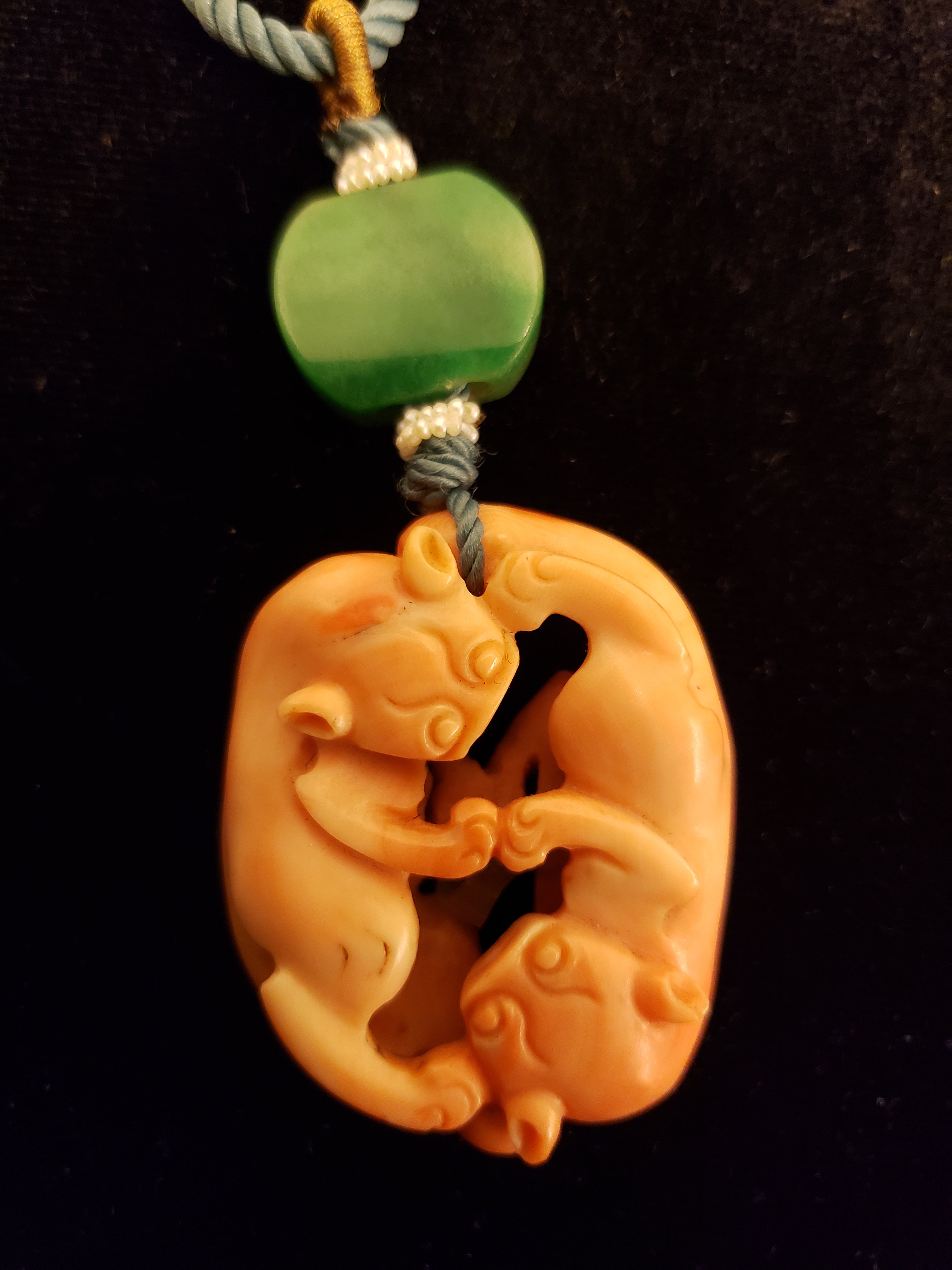 19th century coral pendant with jadeite n white jade necklace